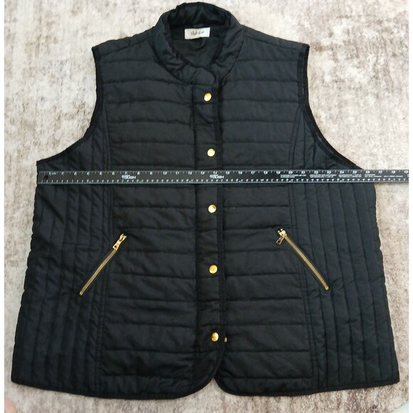 Style&co. Black Quilted Puffer Vest Women's Size 3X Gold Snaps & Zipper Everyday - Picture 8 of 13